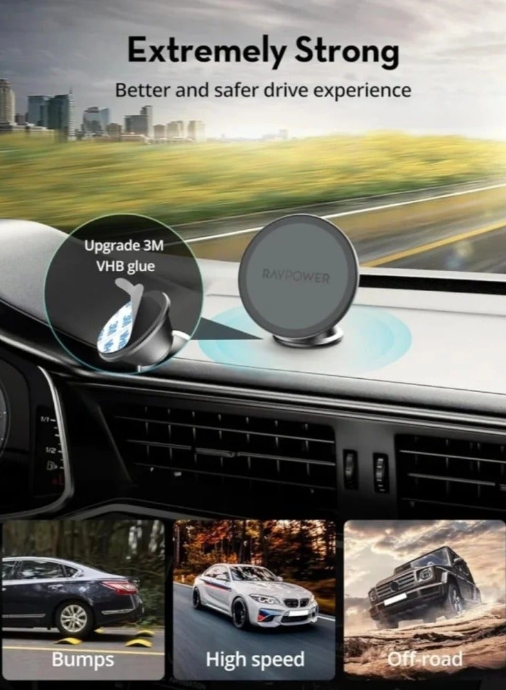 RAVPOWER Magnetic Phone Holder For Car - Black  - Image 5