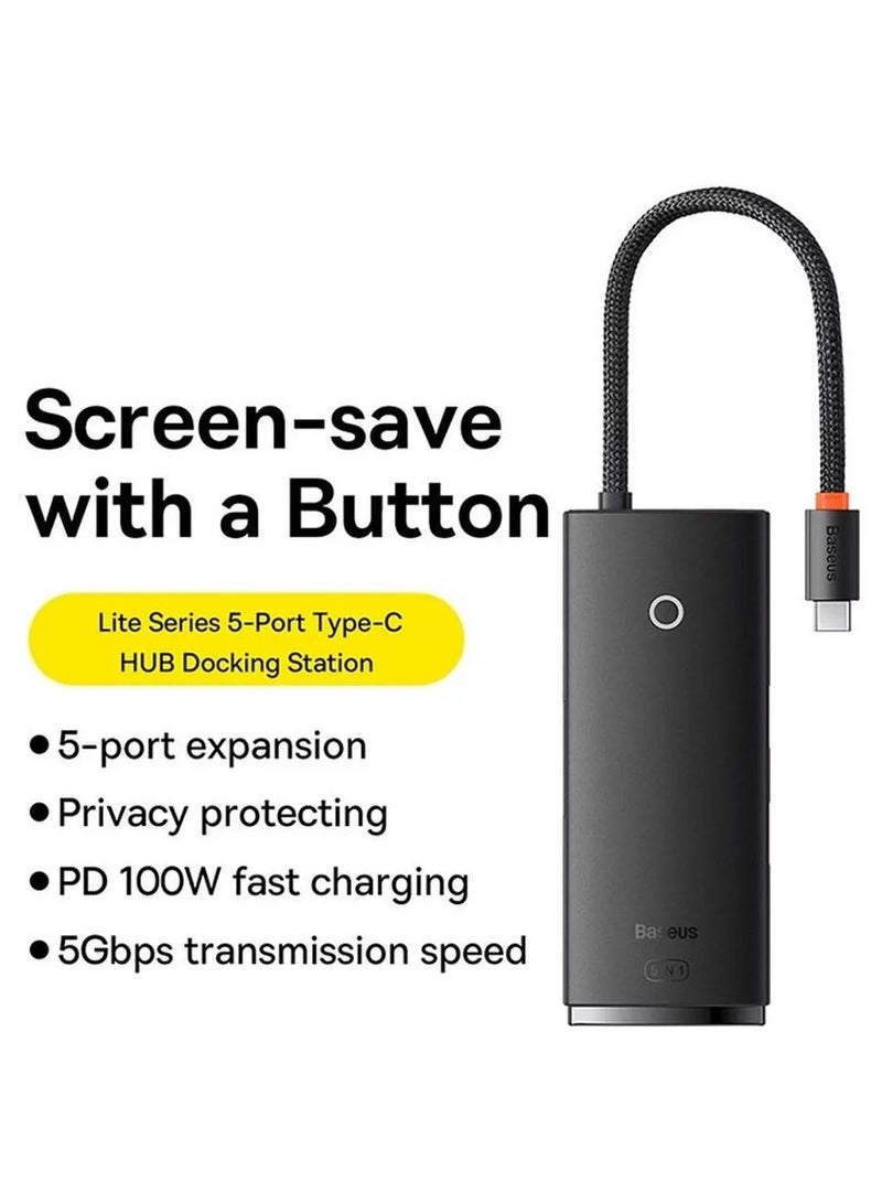 Lite Series 5-Port Type-C Hub Docking Station (Type-C To Hdmi+Usb3.0*3+Pd) Black