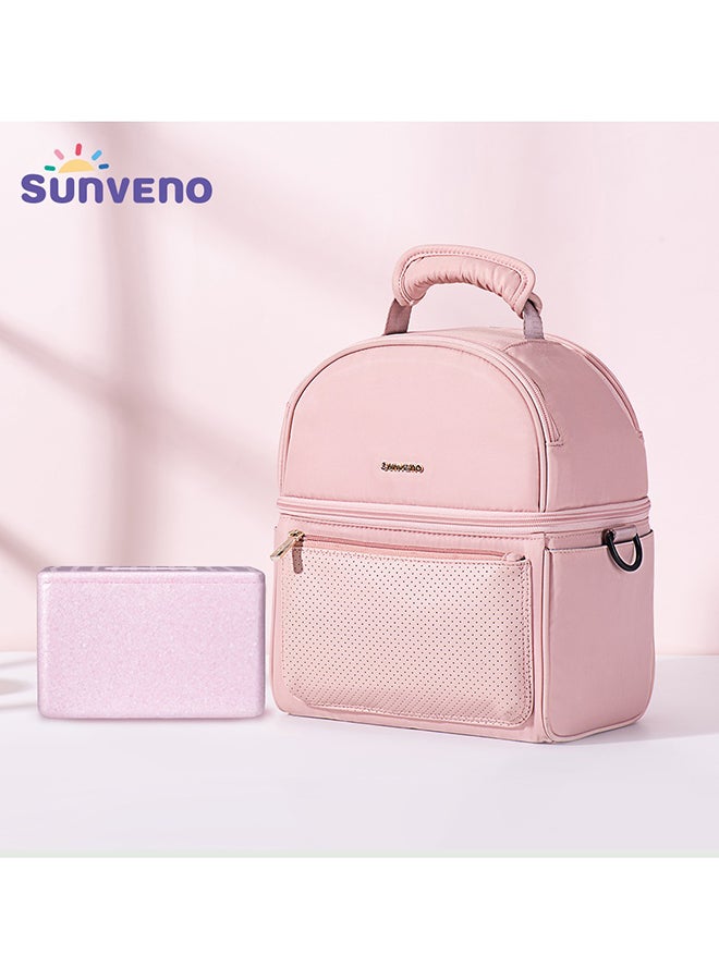 Sunveno Insulated Lunch Bag With Thermo Box And 4 Piece Flamingo Ice Pack Set Pink  - Image 3