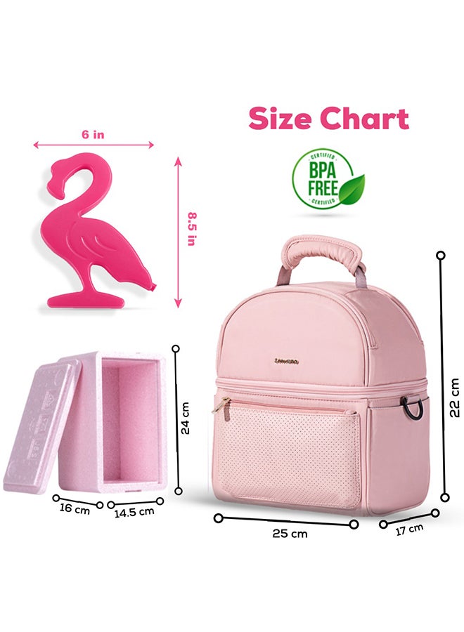 Sunveno Insulated Lunch Bag With Thermo Box And 4 Piece Flamingo Ice Pack Set Pink  - Image 5