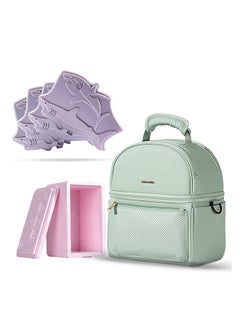 Sunveno Insulated Lunch Bag With Thermo Box And 4 Piece Shark Ice Pack Set Green  - Image 1