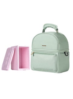 Sunveno Insulated Lunch Bag With Thermo Box And 4 Piece Shark Ice Pack Set Green  - Image 2