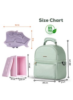 Sunveno Insulated Lunch Bag With Thermo Box And 4 Piece Shark Ice Pack Set Green  - Image 5