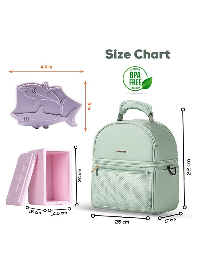 Sunveno Insulated Lunch Bag With Thermo Box And 4 Piece Shark Ice Pack Set Green  - Image 5