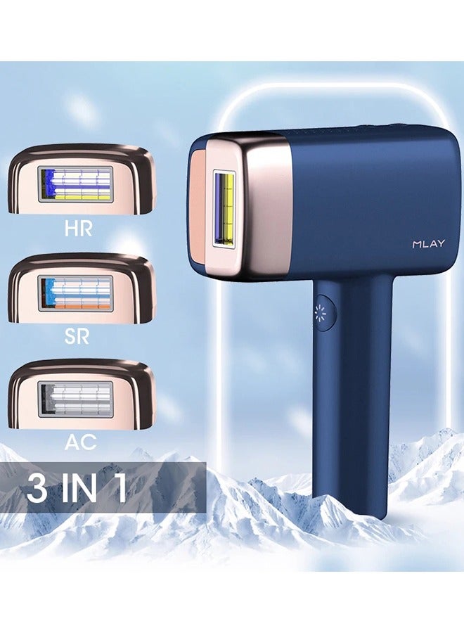 MLAY Updated T14 Hair Removal Device With Three Lenses, One For Body Hair, One For Removing Wrinkles And Tightening The Skin, And One For Removing Acne Dark Blue - Image 1