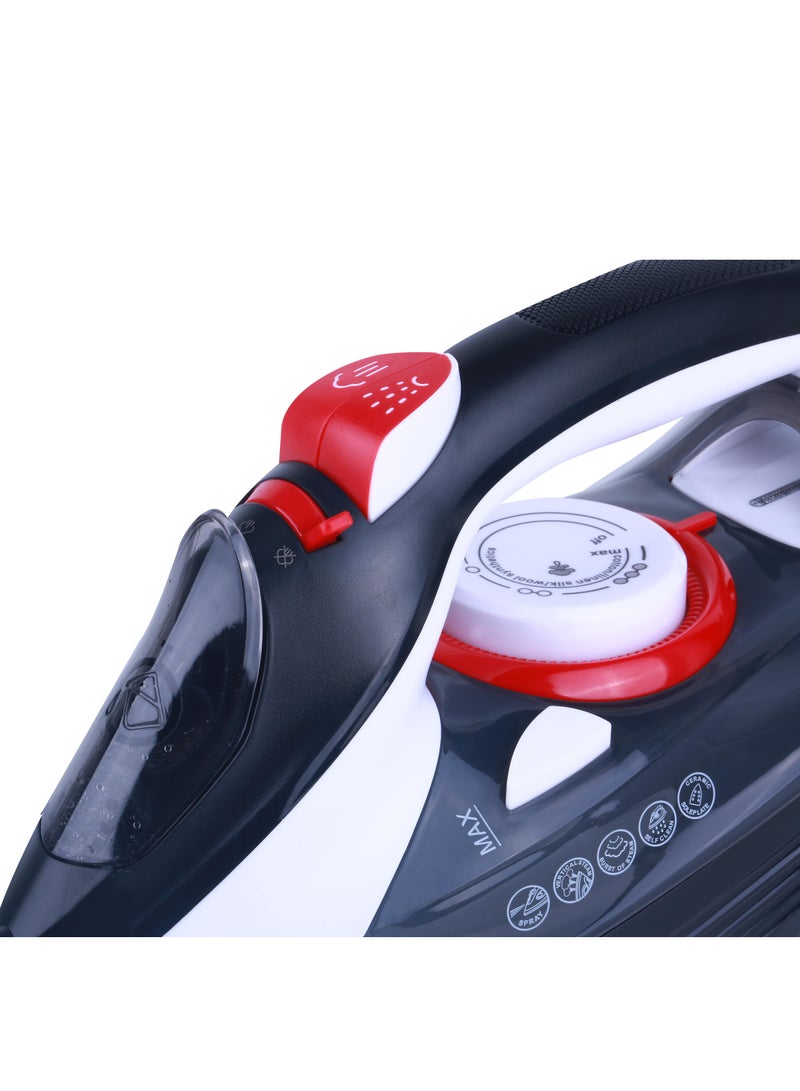 SONASHI - Steam Iron with Ceramic Coated Soleplate | Steam/Burst Steam/Spray/Dry Iron with Self-Clean Function | Anti-Drip/Anti-Calc/Auto Shut-Off With Water Tank 350 ml 2800 W SI-5085C Black/Red - Image 1