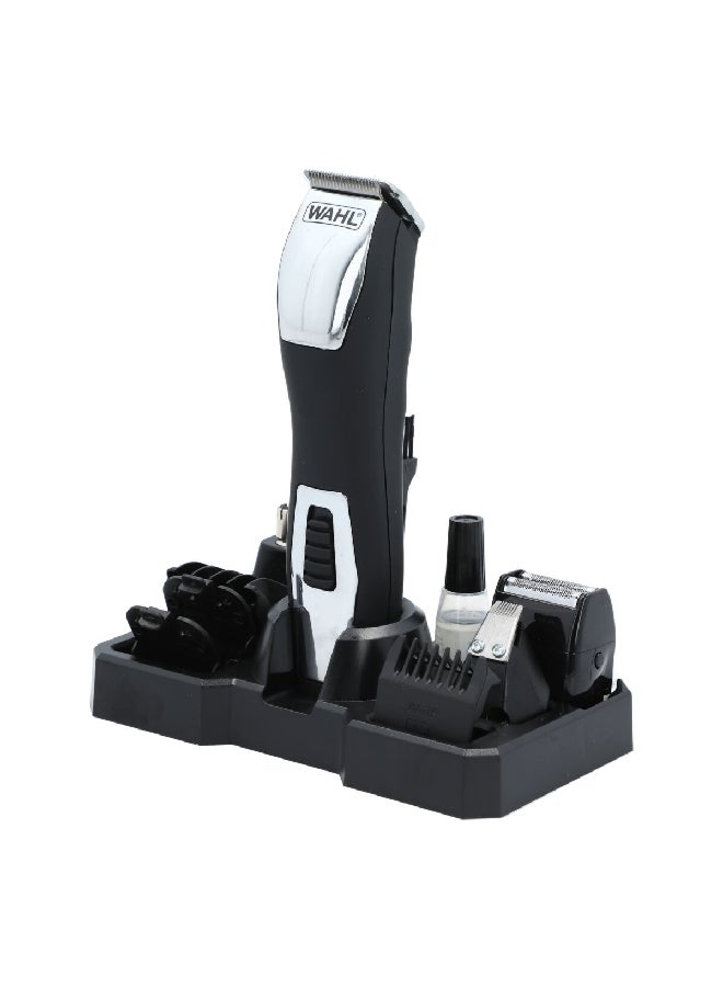 وال ماكينة حلاقة جروسمان برو للرجال قابلة لإعادة الشحن مع 8 ملحقات باللونين الأسود والفضي 13.8 × 6.8 × 27 سم 9855-1227 - Image 2