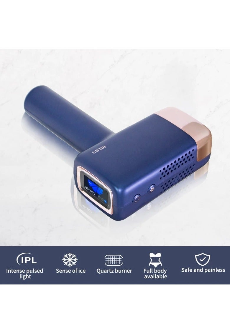 MLAY T14 Painless Ice Compress Laser Hair Removal Device, 500,000 Flashes Epilator For Whole Body Bikini Line Arm Armpit Face Back Leg (2*HR Lamp) Dark Blue - Image 3
