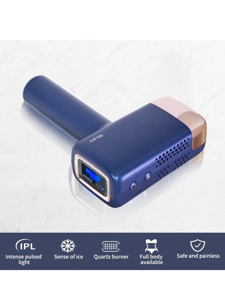 MLAY T14 Painless Ice Compress Laser Hair Removal Device,500,000 Flashes Epilator For Line Arm Armpit Face (1*HR+1*Face Lamp) Dark Blue - Image 4
