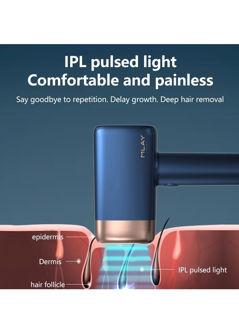 MLAY T14 Painless Ice Compress Laser Hair Removal Device,500,000 Flashes Epilator For Line Arm Armpit Face (1*HR+1*Face Lamp) Dark Blue - Image 5