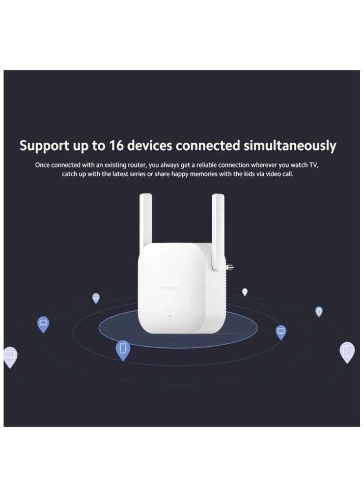 شاومي - موسع نطاق WiFi من شاومي 300Mbps N300 – مقوي إشارة عالي السرعة بهوائيات مزدوجة، تردد 2.4GHz، تشفير آمن WPA/WPA2، تغطية واسعة للمنازل والمكاتب – DVB4417UK | أبيض - Image 1