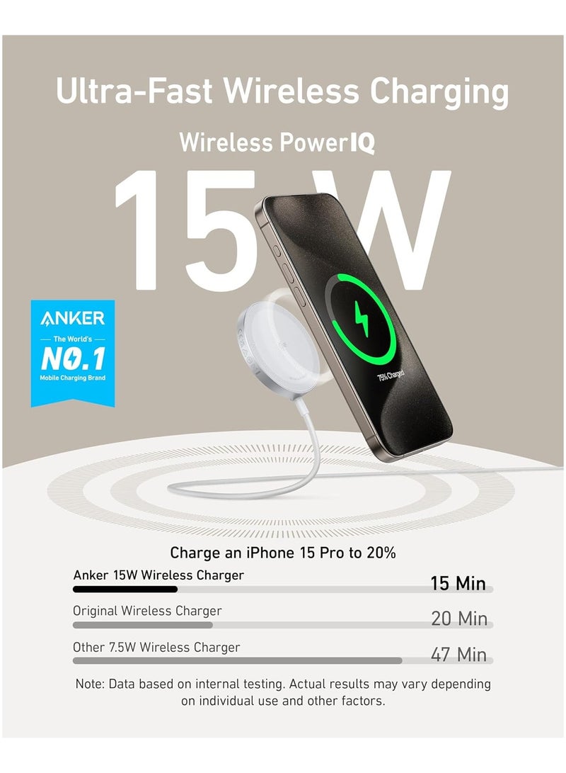 Anker 15W MagGo Ultra Fast iPhone Induction Charger (Pad), MagSafe Compatible, Qi2 Certified, for iPhone 16/16 Plus/Pro/Pro Max/15 Series (Mains Power Not Included) White  - Image 2