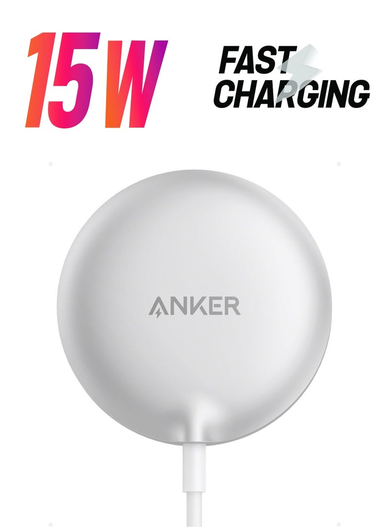 Anker 15W MagGo Ultra Fast iPhone Induction Charger (Pad), MagSafe Compatible, Qi2 Certified, for iPhone 16/16 Plus/Pro/Pro Max/15 Series (Mains Power Not Included) White  - Image 1