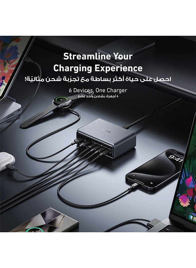 Anker Prime Charger, 200W 6-Port GaN Charging Station, Fast Charging USB C Charger, Compatible with iPhone 16/15/14 Series, MacBook Pro/Air, iPad Pro, Dell XPS, Samsung S25/S24, Huawei, Xiaomi, Vivo Silver  - Image 4