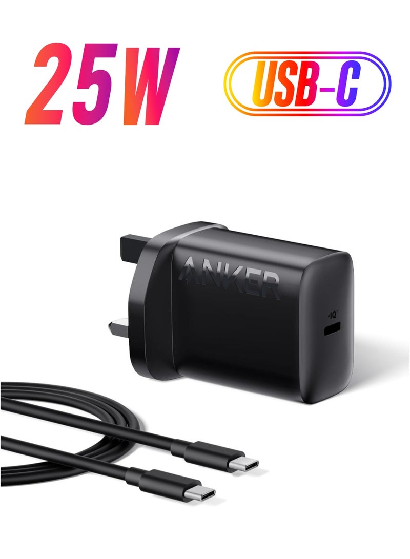 Anker - USB C Plug, 25W USB C Charger with USB-C Cable, Supports PPS Fast Charging for iPhone 16/16 Pro/16 Pro Max/15, Samsung S25/S24+/S24/S23 Ultra/S23+/S23/S22/S21/S20/Note20(5 ft Cable Included) Black - Image 1