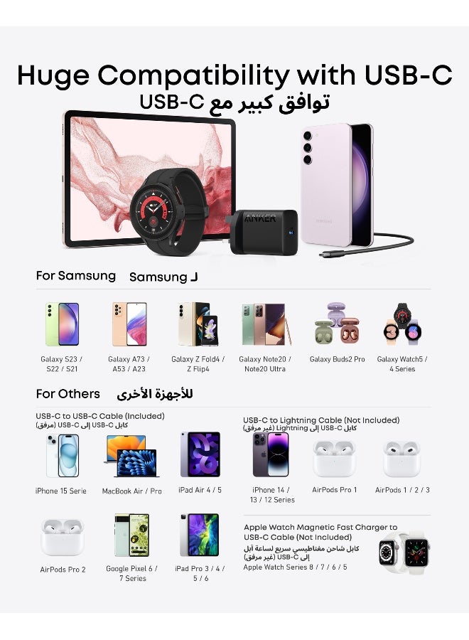 USB C Plug, 25W USB C Charger with USB-C Cable, Supports PPS Fast Charging for iPhone 16/16 Pro/16 Pro Max/15, Samsung S25/S24+/S24/S23 Ultra/S23+/S23/S22/S21/S20/Note20(5 ft Cable Included) Black - Image 4