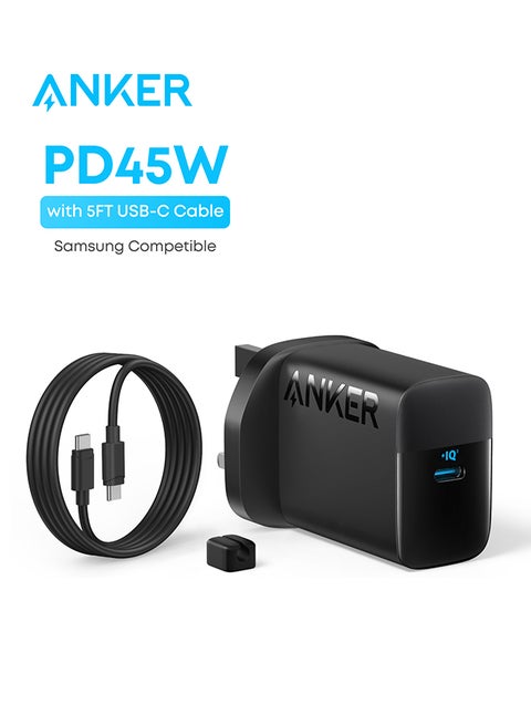 45W USB C Charger, PPS Fast Charger with Cable, Laptop Compatible, Super Fast Charging 2.0 for Samsung Galaxy S25/S24 Ultra/S24/S23+/Note20, iPhone 16/15, Pixel(5 ft USB C to C Cable Included) Black