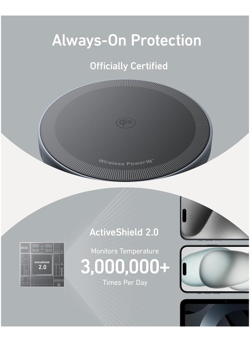 Anker - MagSafe Charger Compatible, MagGo Magnetic Wireless Charger (Pad), Qi2 Certified 15W Ultra-Fast Wireless Charger, For iPhone 16/16 Pro/16 Plus /16 Pro Max, 15/14/13 Series (Charger Not Included) Black - Image 1