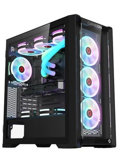 GameOn Vortex Midnight Series Mid Tower PC Gaming Case, ARGB+PWM Lighting, 0.8mm Tempered Glass Pre installed 4 RGB Fans Computer Case Dust Filters Black  - Image 1