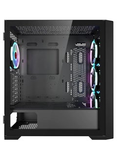 GameOn Vortex Midnight Series Mid Tower PC Gaming Case, ARGB+PWM Lighting, 0.8mm Tempered Glass Pre installed 4 RGB Fans Computer Case Dust Filters Black  - Image 3