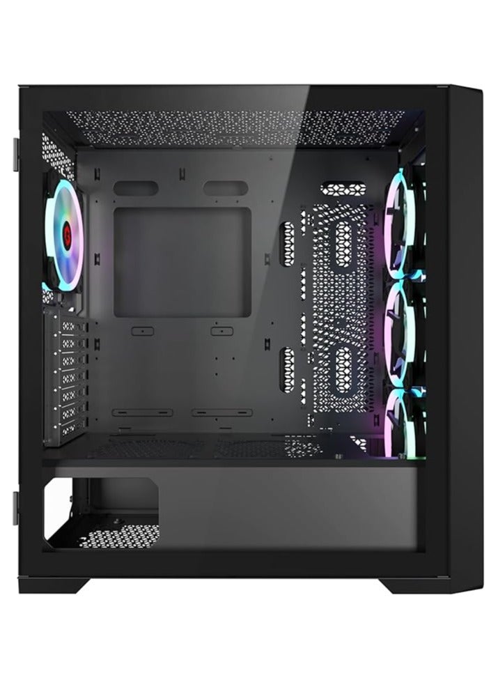 GameOn - Vortex Midnight Series Mid Tower PC Gaming Case, ARGB+PWM Lighting, 0.8mm Tempered Glass Pre installed 4 RGB Fans Computer Case Dust Filters Black - Image 1
