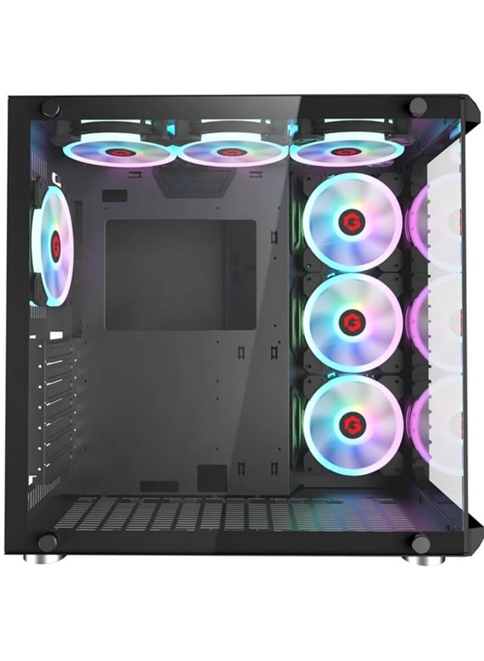 GameOn Emperor Midnight III Series Mid Tower PC Gaming Case 120mm ARGB+PWM Lighting Tempered Glass Pre Installed 7 RGB Cooling Fans Dust Filters Black  - Image 3