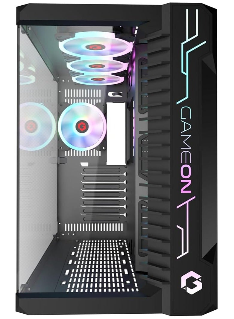 GameOn Emperor Midnight III Series Mid Tower PC Gaming Case 120mm ARGB+PWM Lighting Tempered Glass Pre Installed 7 RGB Cooling Fans Dust Filters Black  - Image 2
