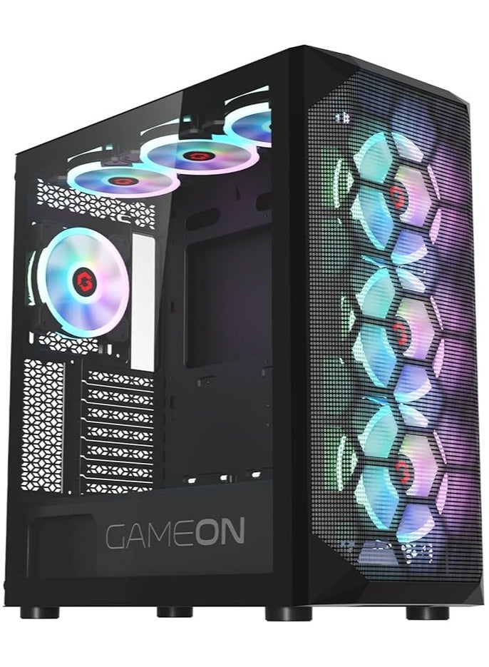 GameOn Emperor Midnight Series Mid Tower PC Gaming Case 120mm ARGB+PWM Lighting Pre-installed Cooling 7 RGB Fans Computer Case Dust Filters Black  - Image 1