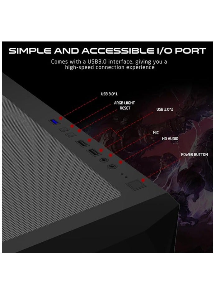 GameOn Emperor Midnight Series Mid Tower PC Gaming Case 120mm ARGB+PWM Lighting Pre-installed Cooling 7 RGB Fans Computer Case Dust Filters Black  - Image 5