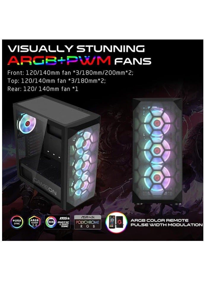 GameOn Emperor Midnight Series Mid Tower PC Gaming Case 120mm ARGB+PWM Lighting Pre-installed Cooling 7 RGB Fans Computer Case Dust Filters Black  - Image 4