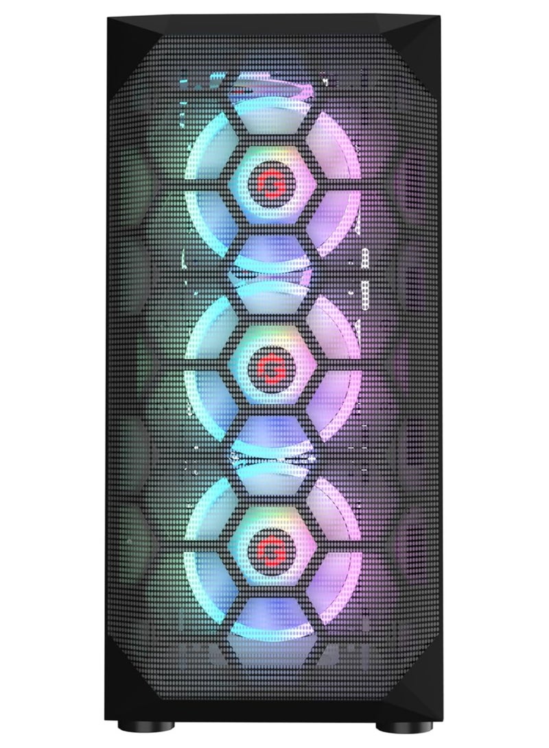 GameOn Emperor Midnight Series Mid Tower PC Gaming Case 120mm ARGB+PWM Lighting Pre-installed Cooling 7 RGB Fans Computer Case Dust Filters Black  - Image 2