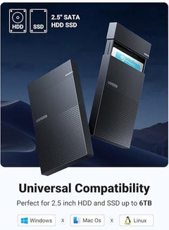 يو جرين Hard Drive Enclosure, 2.5 inch SSD External Hard Drive Case, SATA to USB 3.0 Adapter SSD HDD Housing for 9.5mm 7mm 2.5 Inch SATA III II I, Support UASP 5Gbps High Speed, Up to 6TB, Tool-Free 6 TB  - Image 4