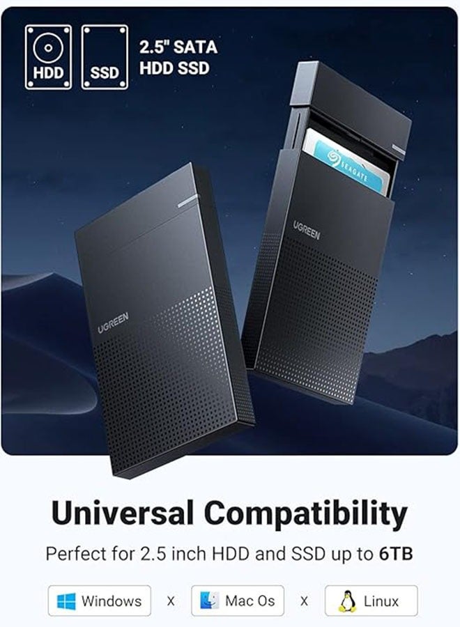 Ugreen - Hard Drive Enclosure, 2.5 inch SSD External Hard Drive Case, SATA to USB 3.0 Adapter SSD HDD Housing for 9.5mm 7mm 2.5 Inch SATA III II I, Support UASP 5Gbps High Speed, Up to 6TB, Tool-Free 6 TB - Image 1