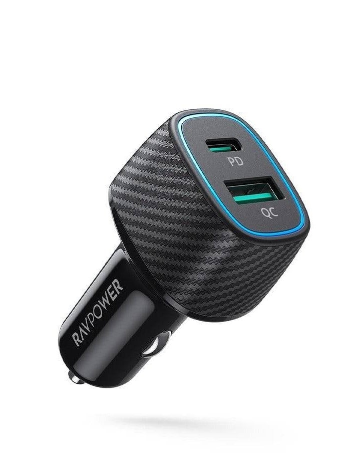 RAVPOWER 60W Dual Port Car Charger Black 