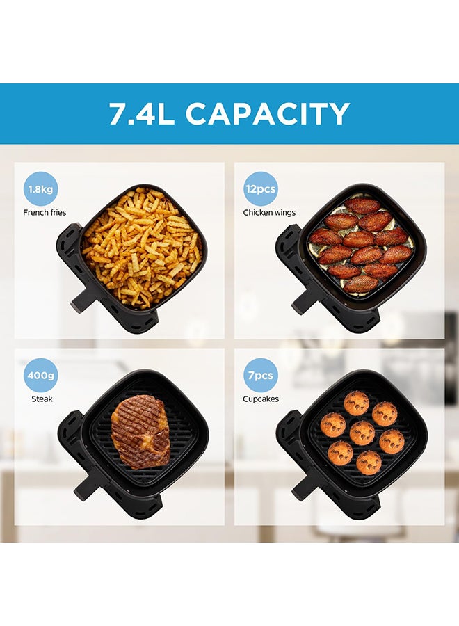 مديا - Air Fryer With Digital Touch Control, 7L Capacity, X Cycloneair Technology, See Through Window, Frying, Grilling, Broiling, Roasting, Timer Up To 60 Mins Temperature Control 200°C - 7 L 1500 W MAD-740F2APK Black - Image 1