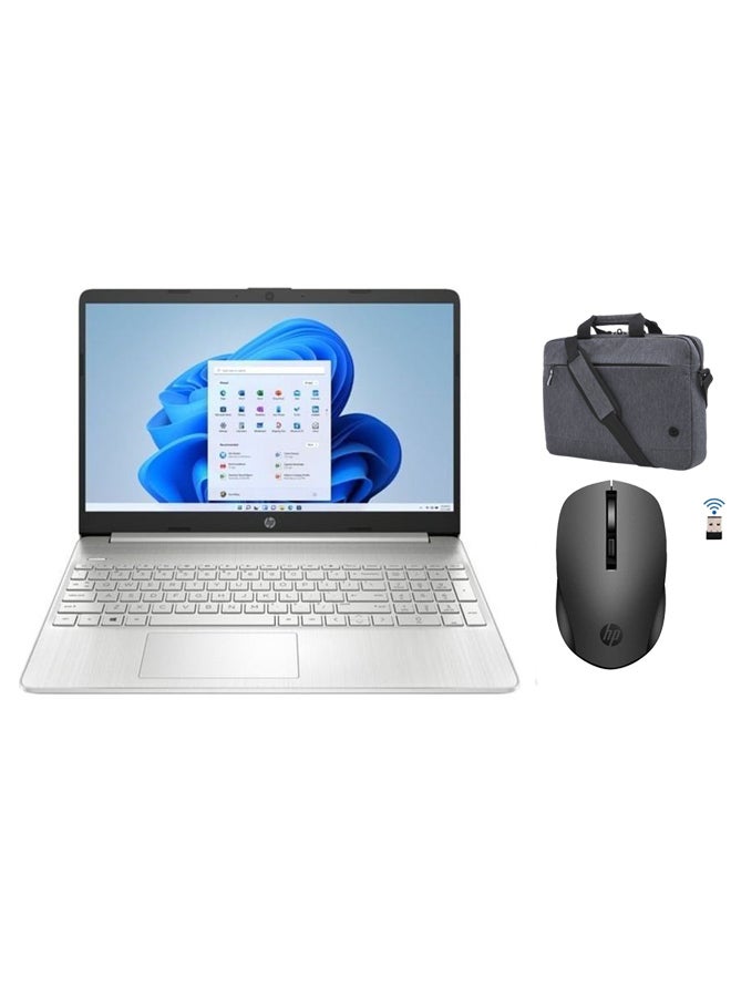 HP 15S-FQ5041NE/5295NIA Laptop With 15.6-Inch Display, Core i5 1235U Processor/16GB RAM/512GB SSD/Intel Iris XE Graphics/Windows 11 Home With Hp Prelude Bag + HP Mouse English/Arabic Silver - Image 1