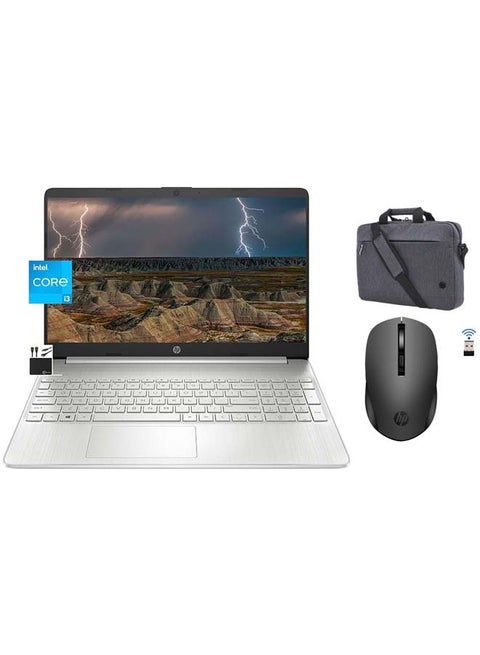 Newest Laptop With 15.6-Inch Display, Core i3-1115G4Processor/16GB RAM/256GBIntel Iris XE Graphics/Windows 11 With Hp Prelude Bag + HP Mouse English Natural Silver
