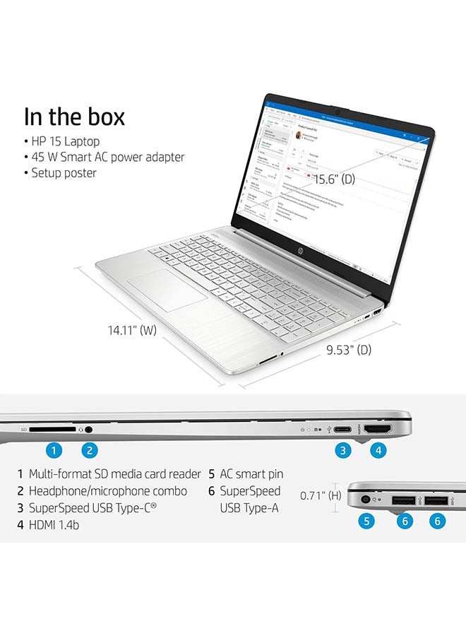 HP - Newest Laptop With 15.6-Inch Display, Core i3-1115G4Processor/16GB RAM/256GBIntel Iris XE Graphics/Windows 11 With Hp Prelude Bag + HP Mouse English Natural Silver - Image 1