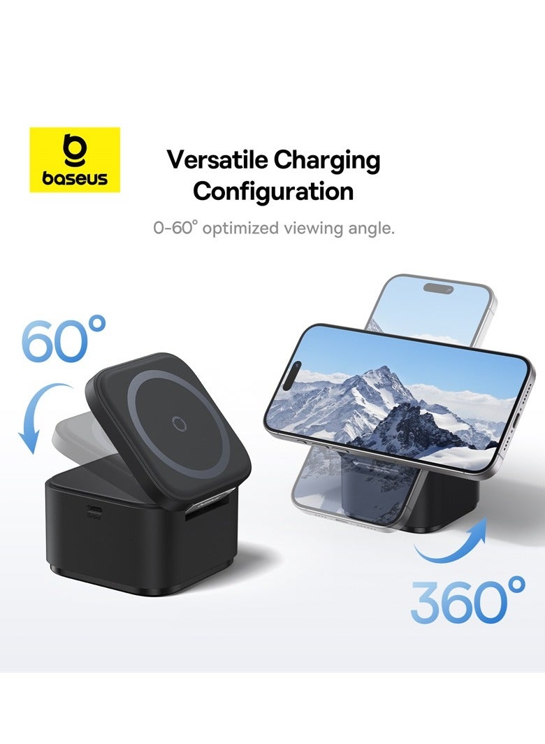 Baseus 2-in-1 Magnetic Wireless Charger for iPhone/Air Pods, 15W Magsafe Charger Magnetic, Wireless Charging Station with Retractable USB C Cable for iPhone 15 Pro Max, 14 13 12 Pro Max, Air Pods Pro 3/2 Black - Image 4