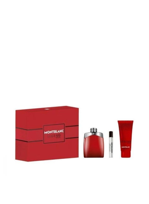 مجموعة مونت بلانك ليجيند ريد للرجال ماء عطر 100 مل، ماء عطر بحجم السفر 7.5 مل، وجل استحمام 100 مل