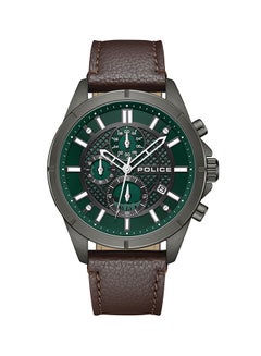 POLICE Men's Burbank Green Dial Chocolate Brown Leather Strap Gents Chronograph Watch With Stainless Steel Case  - Image 1