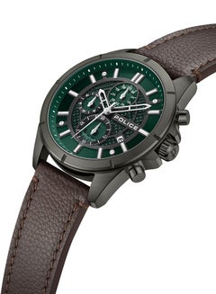 POLICE Men's Burbank Green Dial Chocolate Brown Leather Strap Gents Chronograph Watch With Stainless Steel Case  - Image 2