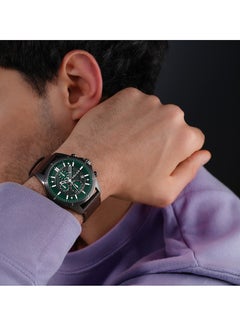 POLICE Men's Burbank Green Dial Chocolate Brown Leather Strap Gents Chronograph Watch With Stainless Steel Case  - Image 5