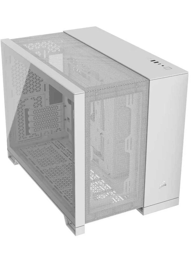 كورسير علبة كمبيوتر 2500D AIRFLOW صغيرة الحجم بحجم mATX ذات حجرة مزدوجة – زجاج مقسّى – توصيل عكسي متوافق مع اللوحة الأم – أبيض  - Image 1