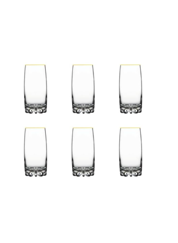 Pasabahce Large Juice Cups Set of 6 Sylvana Long Drink -Golden Line (385 Ml)