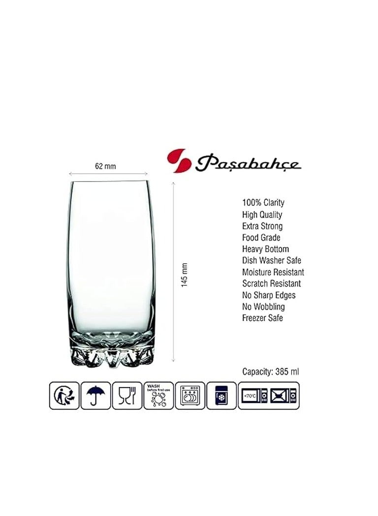 Pasabahce Large Juice Cups Set of 6 Sylvana Long Drink -Golden Line (385 Ml)