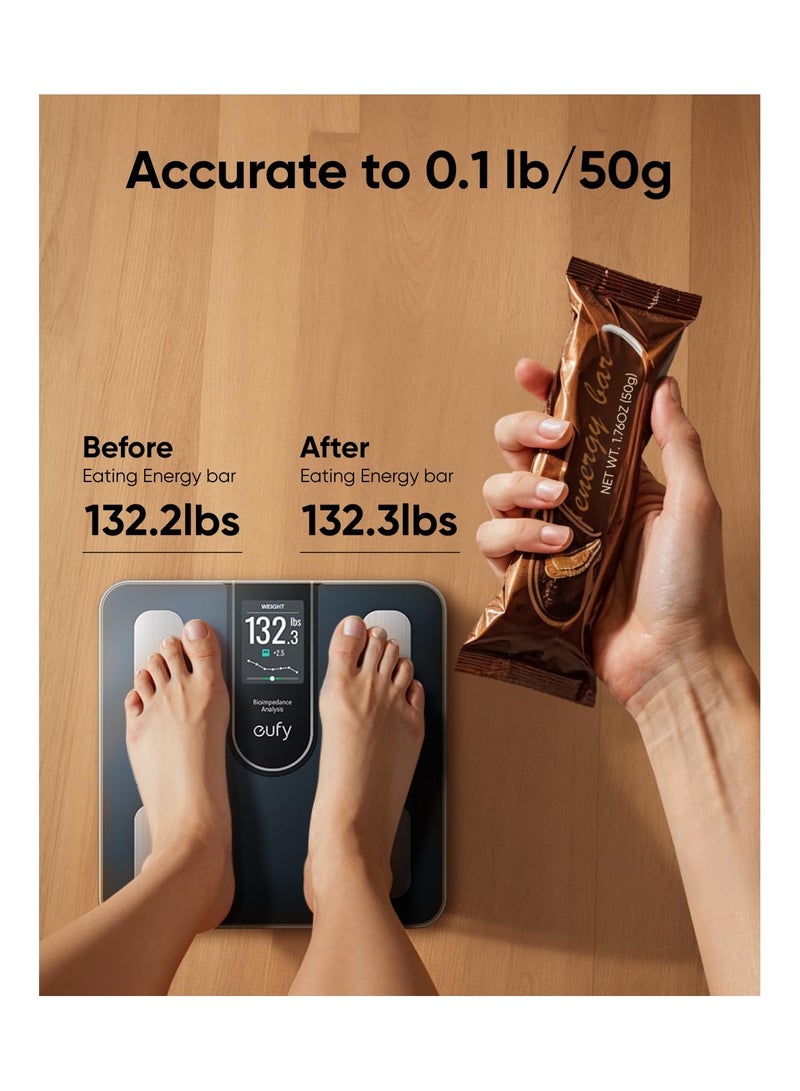 إيوفي ميزان حمام رقمي من eufy لقياس وزن الجسم بشاشة TFT كبيرة، شاشة متعددة الاستخدامات للاستخدام دون اتصال بالإنترنت، بلوتوث، 16 مقياسًا، مؤشر كتلة الجسم، أوضاع متعددة، دقة عالية، ميزان ذكي C20 - Image 3