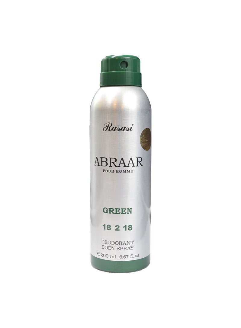 Rasasi Abraar Pour Homme Green Body Spray, 200 mlml  - Image 1