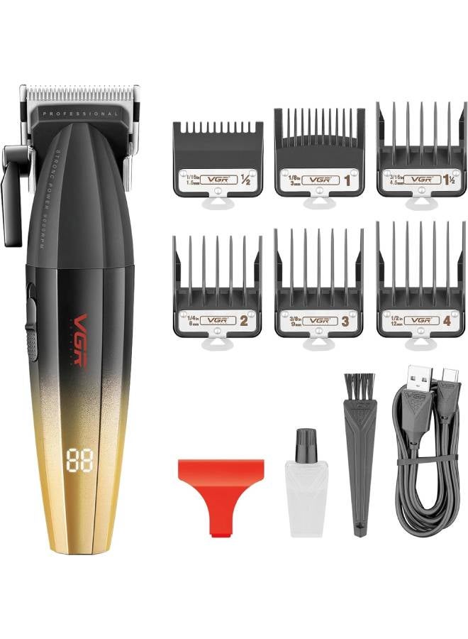 في جي آر ماكينة قص الشعر V-003 Fresh Fade، ماكينة قص شعر احترافية، أدوات قص شعر قابلة لإعادة الشحن سلكية/لاسلكية مع شاشة LED