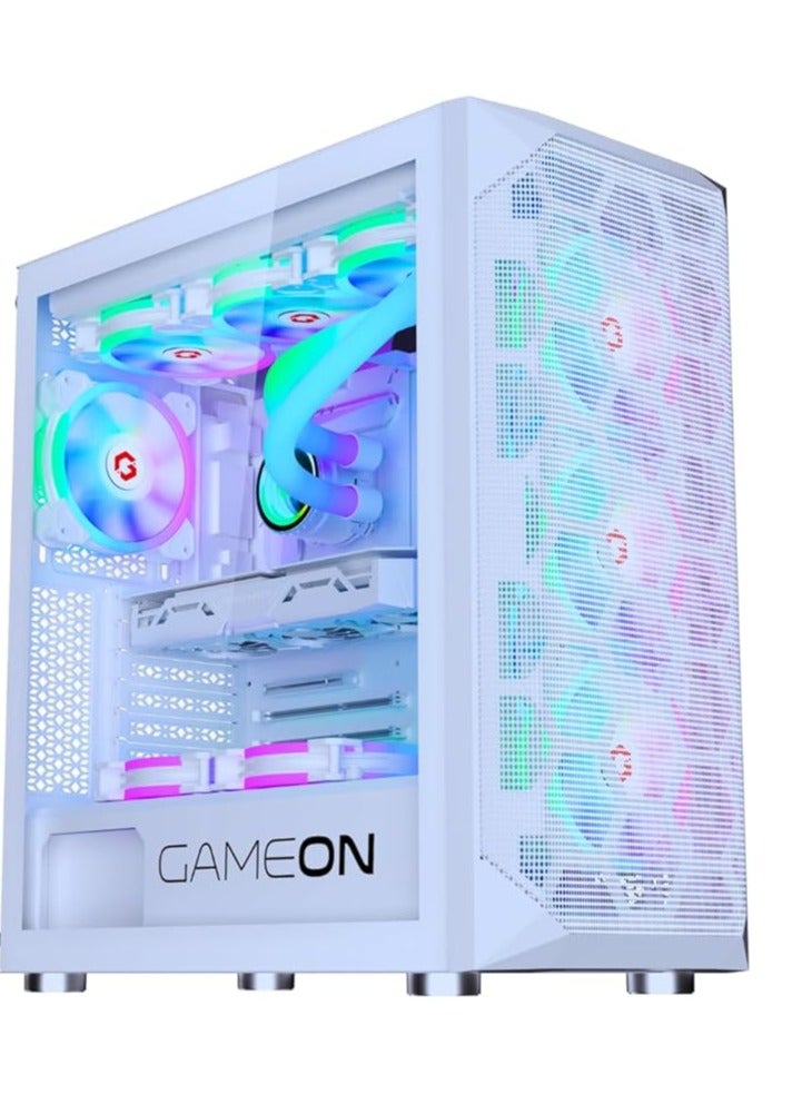 GameOn Emperor Arctic I Series Mid Tower PC Gaming Case 120mm ARGB+PWM Lighting Pre Installed Cooling RGB Fans Computer case Dust Filters White  - Image 1
